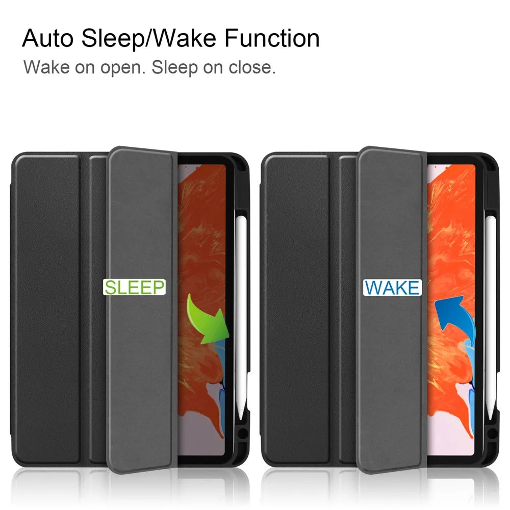 Business Tri-fold Stand PU Leather Soft TPU Back Auto Wake / Sleep Cover with Pencil Holder for iPad Pro 12.9 (2022) / (2021) / (2020) / (2018) - Black - 2