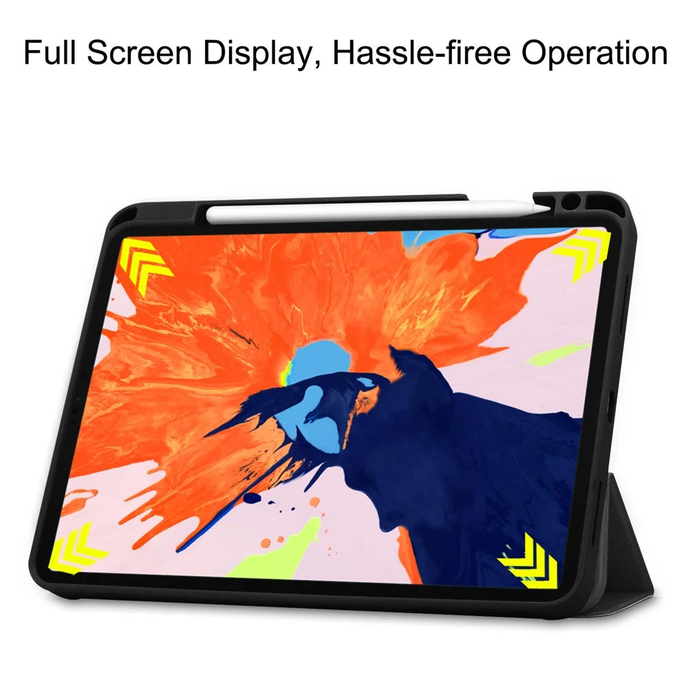 Business Tri-fold Stand PU Leather Soft TPU Back Auto Wake / Sleep Cover with Pencil Holder for iPad Pro 12.9 (2022) / (2021) / (2020) / (2018) - Black - 4