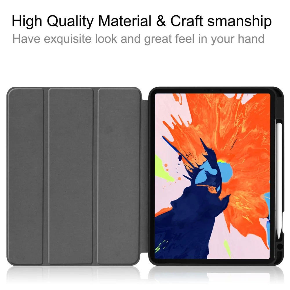 Business Tri-fold Stand PU Leather Soft TPU Back Auto Wake / Sleep Cover with Pencil Holder for iPad Pro 12.9 (2022) / (2021) / (2020) / (2018) - Black - 5