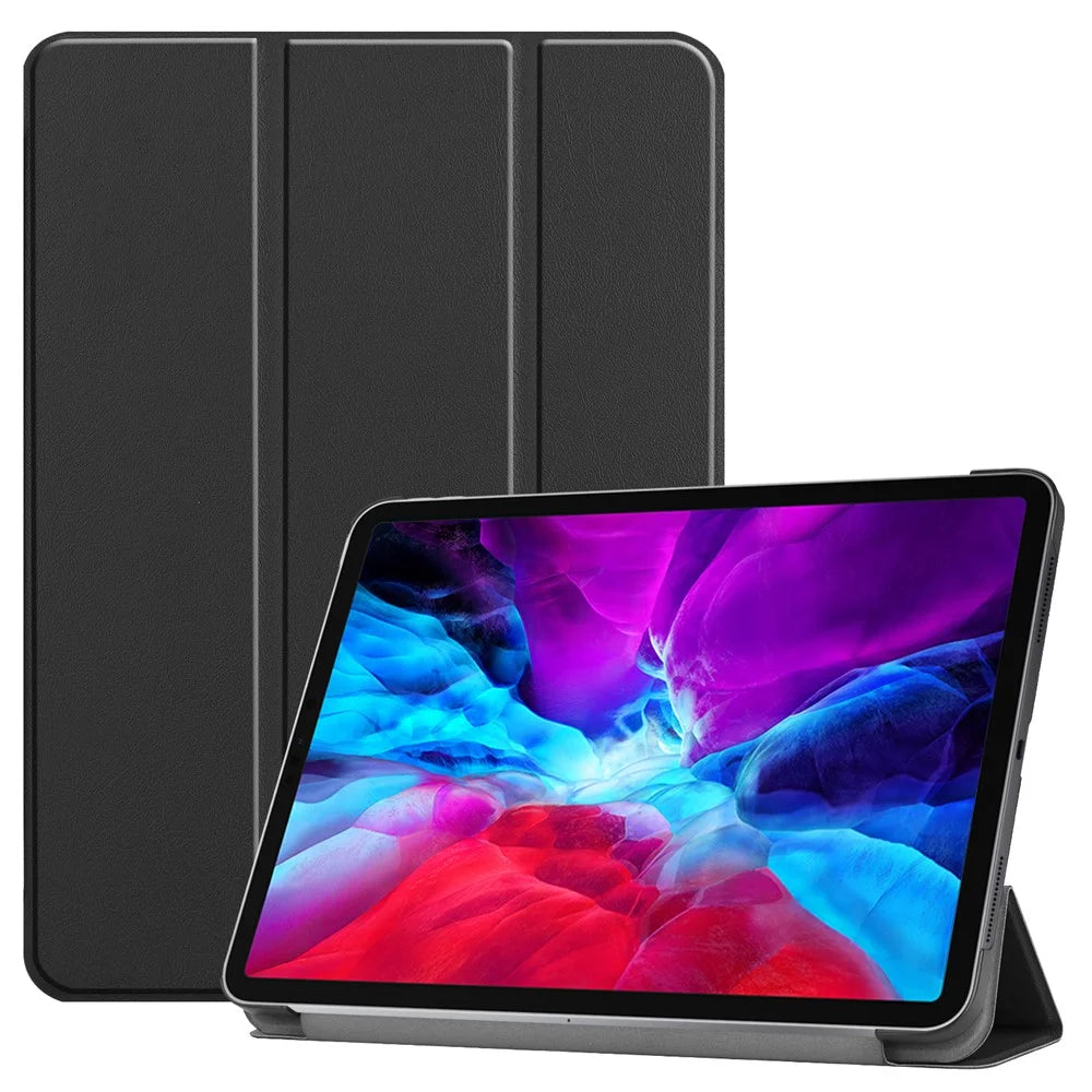 Leather Cover for iPad Air 13 (2026) / (2025) / (2024) / Pro 12.9 (2022) / (2021) / (2020) / (2018) Folio Stand Auto Sleep / Wake Tablet Case - Black - 1