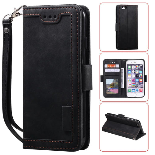 Retro Splicing PU Leather Wallet Magnetic Phone Cover for iPhone 8 / 7 / SE (2020) /SE (2022) 4.7 inch - Black - 1