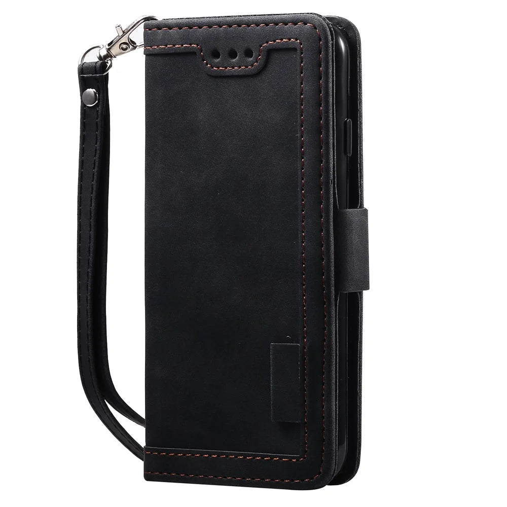 Retro Splicing PU Leather Wallet Magnetic Phone Cover for iPhone 8 / 7 / SE (2020) /SE (2022) 4.7 inch - Black - 4