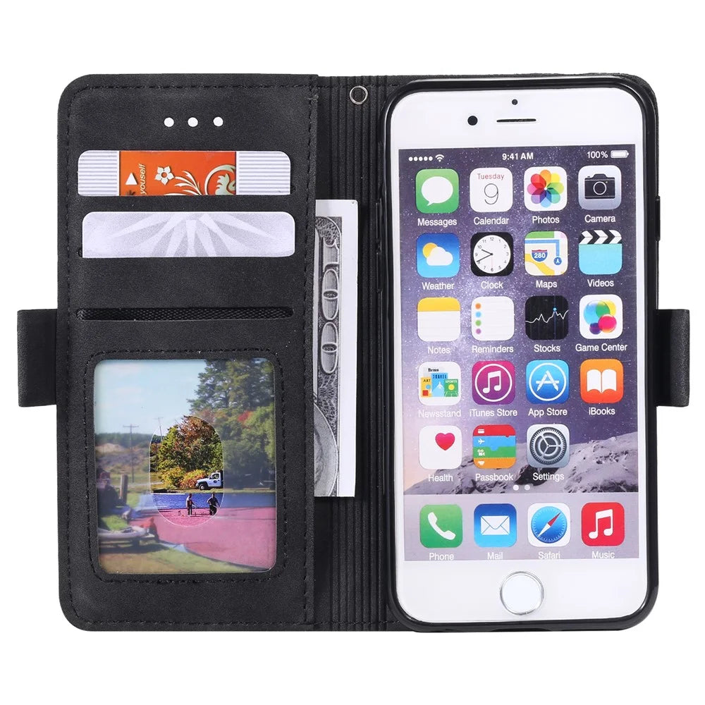 Retro Splicing PU Leather Wallet Magnetic Phone Cover for iPhone 8 / 7 / SE (2020) /SE (2022) 4.7 inch - Black - 6