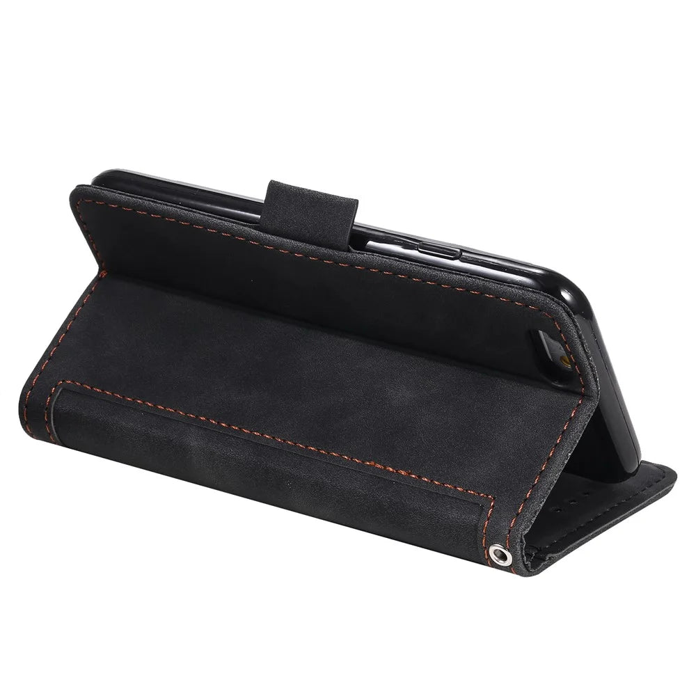 Retro Splicing PU Leather Wallet Magnetic Phone Cover for iPhone 8 / 7 / SE (2020) /SE (2022) 4.7 inch - Black - 7