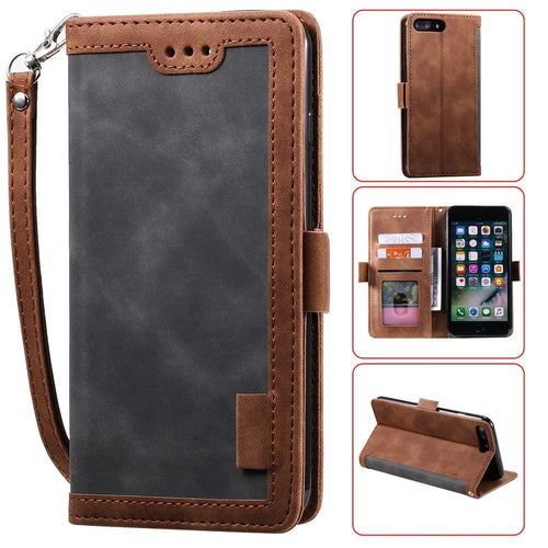 Vintage Splicing Style Wallet Stand Leather Phone Shell for iPhone 7 Plus/8 Plus 5.5 inch -  Grey - 1