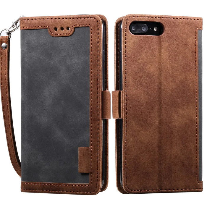 Vintage Splicing Style Wallet Stand Leather Phone Shell for iPhone 7 Plus/8 Plus 5.5 inch -  Grey - 2
