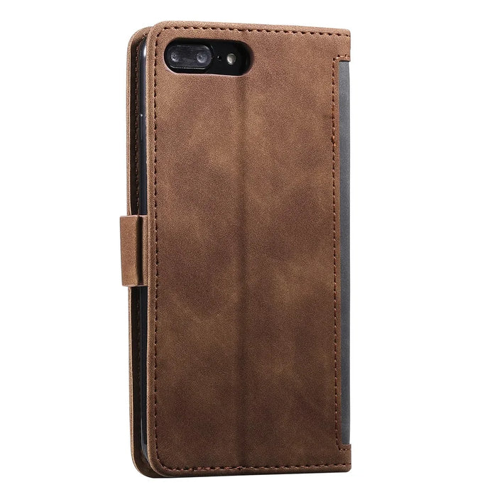 Vintage Splicing Style Wallet Stand Leather Phone Shell for iPhone 7 Plus/8 Plus 5.5 inch -  Grey - 5