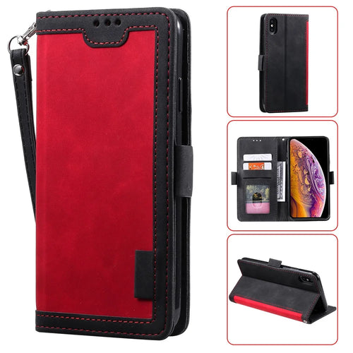 Vintage Splicing Style Wallet Stand Leather Protective Case for iPhone X/XS 5.8 inch - Red - 1