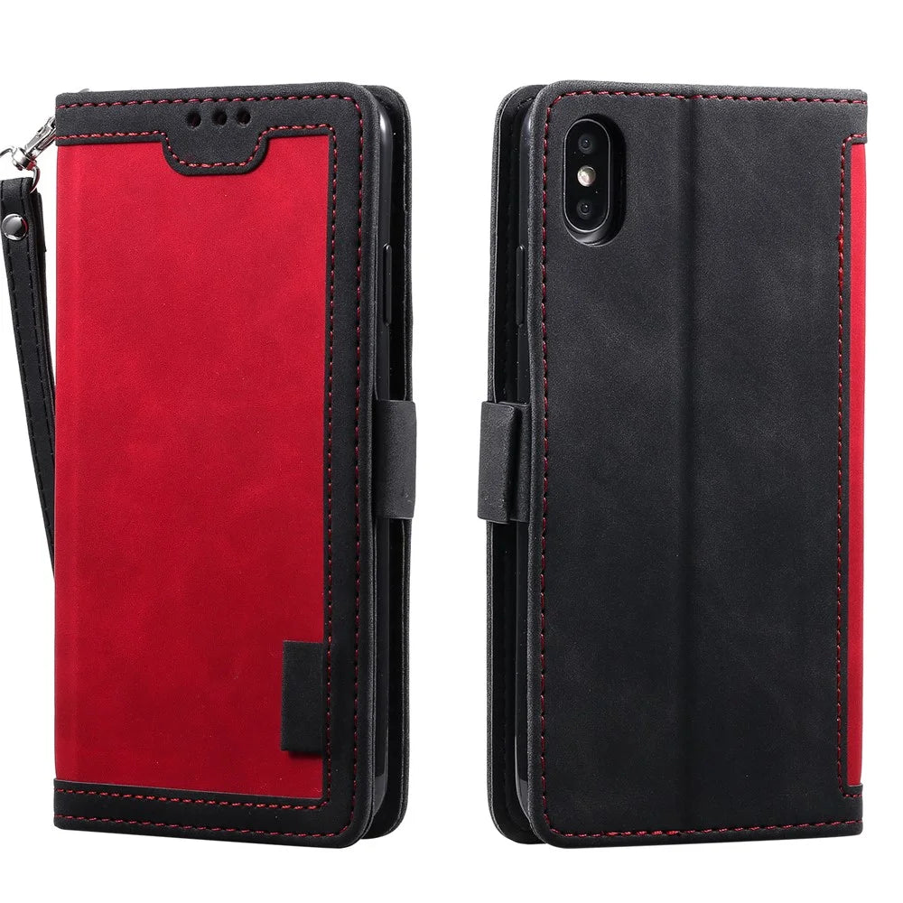 Vintage Splicing Style Wallet Stand Leather Protective Case for iPhone X/XS 5.8 inch - Red - 2