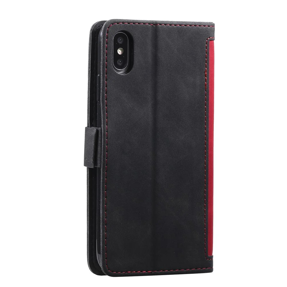 Vintage Splicing Style Wallet Stand Leather Protective Case for iPhone X/XS 5.8 inch - Red - 5