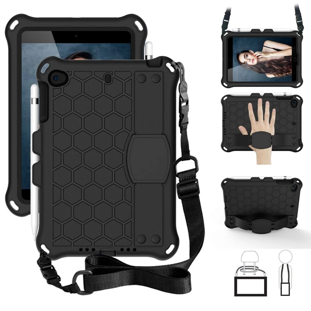 Honeycomb Texture EVA Tablet Hybrid Case with Shoulder Strap for Apple iPad Mini (2019) 7.9 inch/Mini 4/Mini 3/Mini 2/iPad Mini - Black - 1