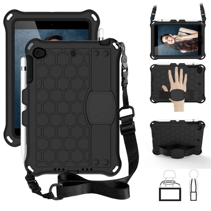 Honeycomb Texture EVA Tablet Hybrid Case with Shoulder Strap for Apple iPad Mini (2019) 7.9 inch/Mini 4/Mini 3/Mini 2/iPad Mini - Black - 1