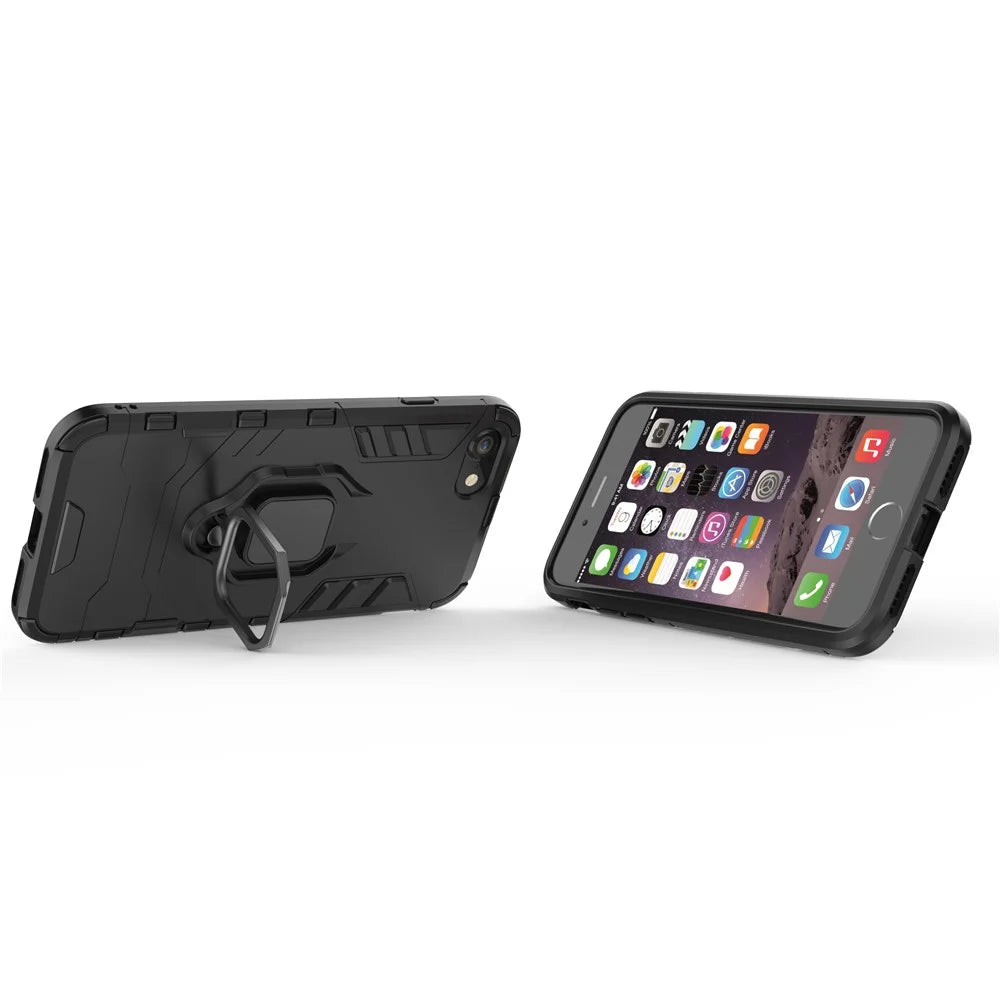 For iPhone 8 / 7 / SE (2020)/ SE (2022) 4.7 inch PC + TPU Cover with Finger Ring Kickstand - Black - 7