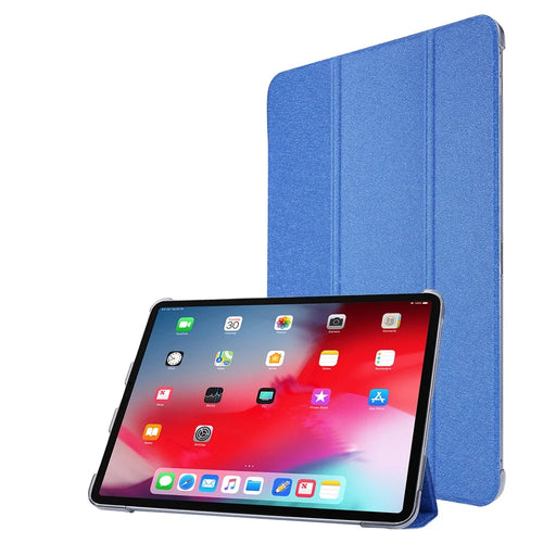 Silk Texture Tri-Fold Stand PU Leather Flip Tablet Shell for iPad Air 13 (2026) / (2025) / (2024) / Pro 12.9 (2022) / (2021) / (2020) / (2018) - Sky Blue - 1