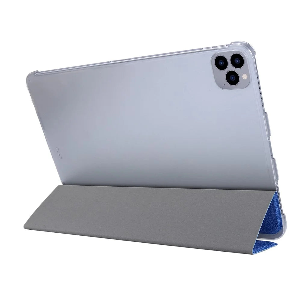 Silk Texture Tri-Fold Stand PU Leather Flip Tablet Shell for iPad Air 13 (2026) / (2025) / (2024) / Pro 12.9 (2022) / (2021) / (2020) / (2018) - Sky Blue - 2