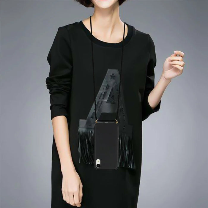 For iPhone XR 6.1 inch Biodegradable Wheat Straw Soft TPU Protective Phone Case with Multi-function Strap - Black - 4