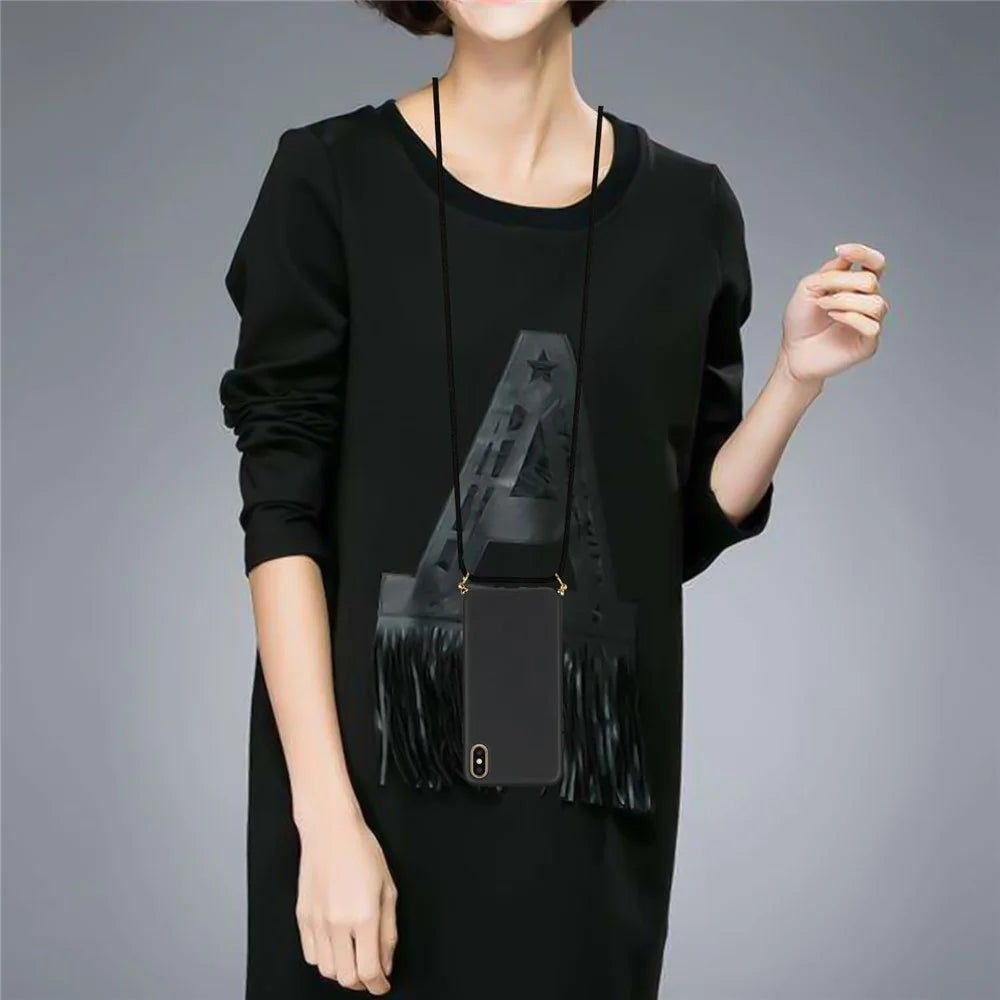 For iPhone X/XS 5.8 inch Biodegradable Wheat Straw Soft TPU Phone Shell with Multi-function Strap - Black - 4