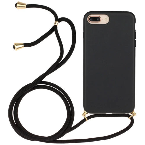 For iPhone 6 Plus/6s Plus/7 Plus/8 Plus 5.5-inch Natural Wheat Straw Soft TPU Phone Cover with Adjustable Strap - Black - 1