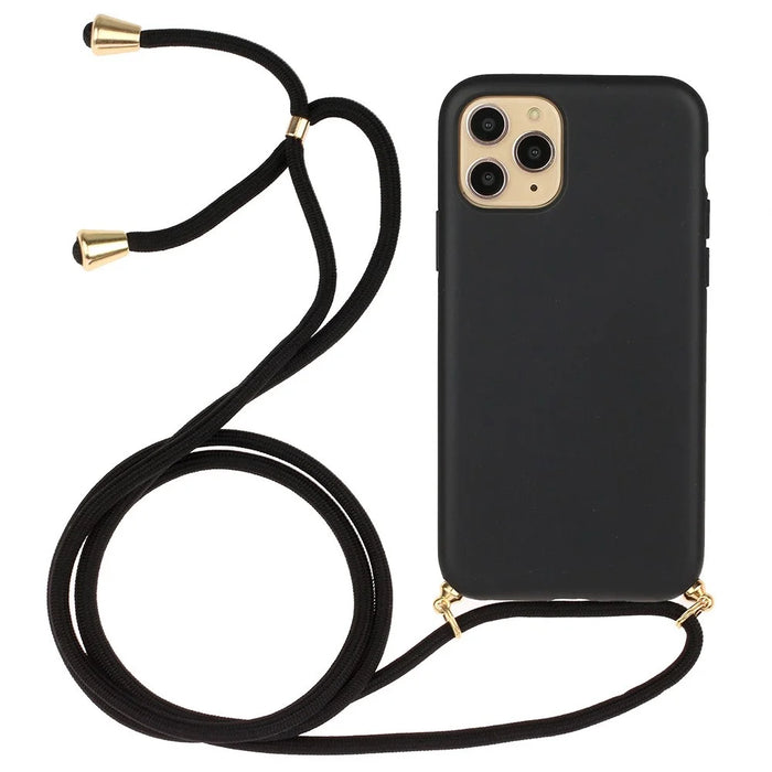 For iPhone 11 Pro 5.8 inch Eco-Friendly Natural Wheat Straw + TPU Soft Phone Cover with Multi-function Strap - Black - 1