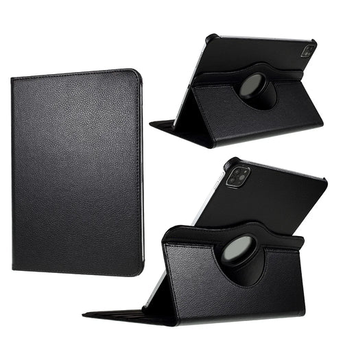 Litchi Skin Leather Case Cover with 360 Rotating Stand for iPad Pro 12.9 (2022) (2021) (2020) (2018) - Black - 1