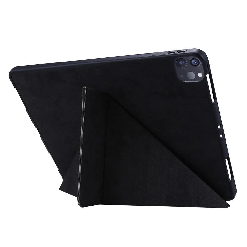 Retro Style Origami Smart Leather Stand Tablet Case for iPad Pro 12.9 (2022) (2021) (2020) - Black - 5