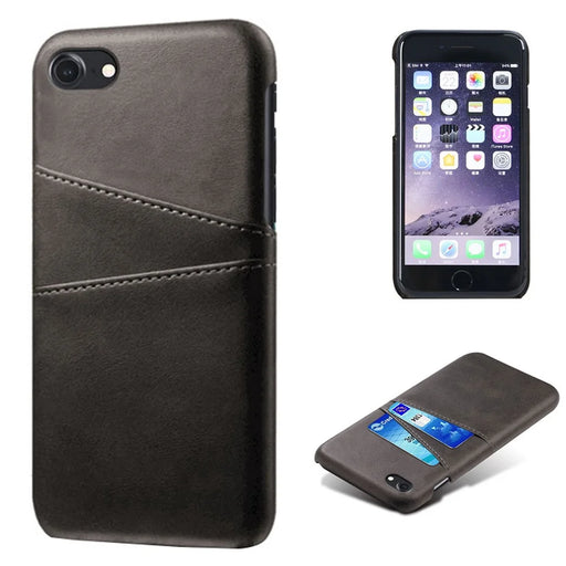 for iPhone 8 / 7 / SE (2020) / SE (2022) 4.7 inch PU Leather Coated PC Case with Dual Card Slots - Black - 1