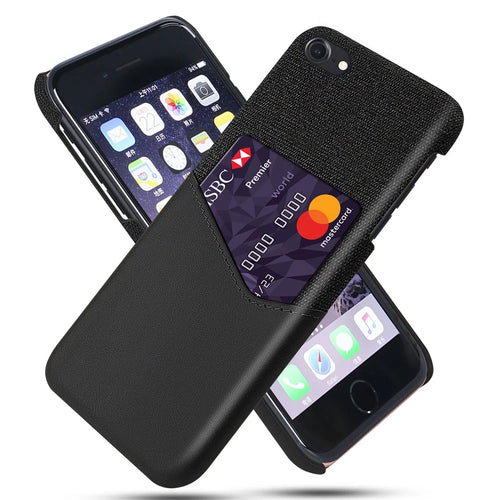 Card Holder Cloth + PU Leather Coated PC Back Cover for iPhone SE (2020) / SE (2022) / 7 / 8 4.7 inch - Black - 1