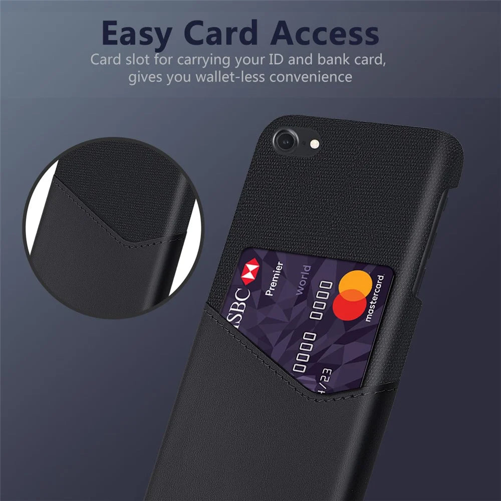 Card Holder Cloth + PU Leather Coated PC Back Cover for iPhone SE (2020) / SE (2022) / 7 / 8 4.7 inch - Black - 3