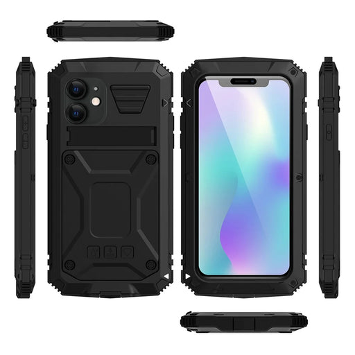 R-JUST Shockproof Dustproof Waterproof 360° Protective Shell with Kickstand for iPhone 11 6.1 inch - Black - 1