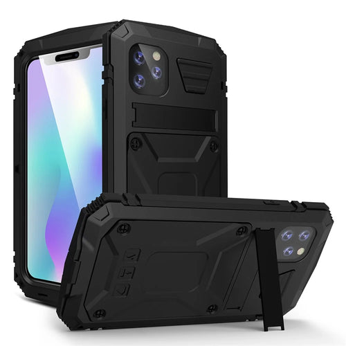 R-JUST Shockproof Dustproof Waterproof 360° Protective Case with Kickstand for iPhone 11 Pro Max 6.5 inch - Black - 1