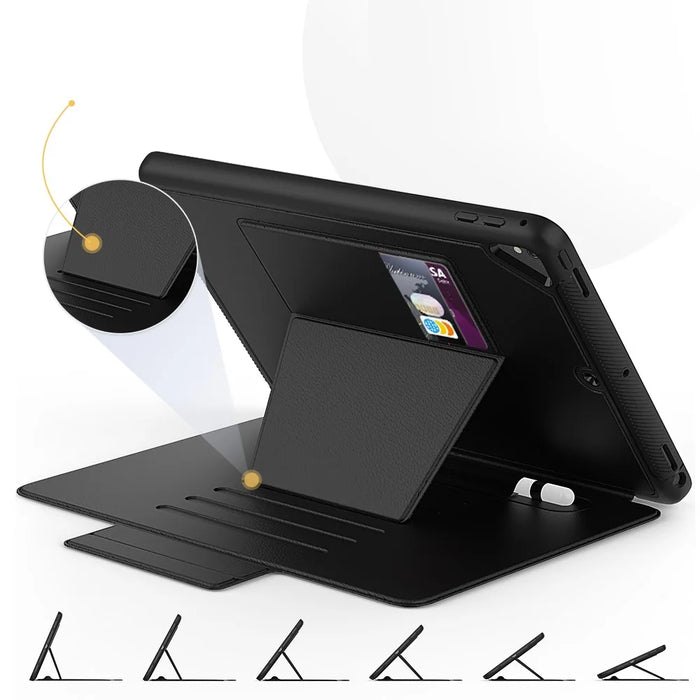 For iPad 9.7-inch (2018)/(2017) Magnetic Stand Card Holder PU Leather Tablet Case with Stylus Slot - Black - 2