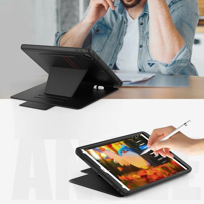 For iPad 9.7-inch (2018)/(2017) Magnetic Stand Card Holder PU Leather Tablet Case with Stylus Slot - Black - 3
