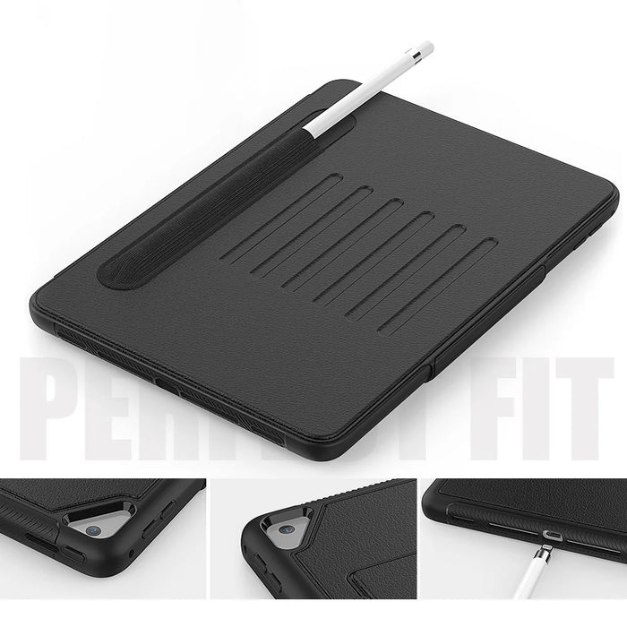For iPad 9.7-inch (2018)/(2017) Magnetic Stand Card Holder PU Leather Tablet Case with Stylus Slot - Black - 4