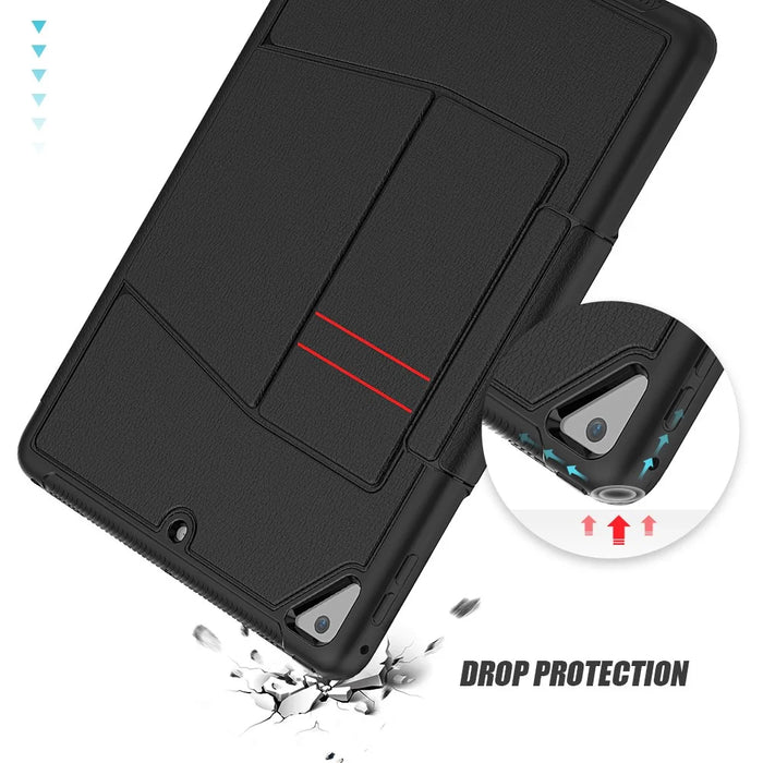 For iPad 9.7-inch (2018)/(2017) Magnetic Stand Card Holder PU Leather Tablet Case with Stylus Slot - Black - 6