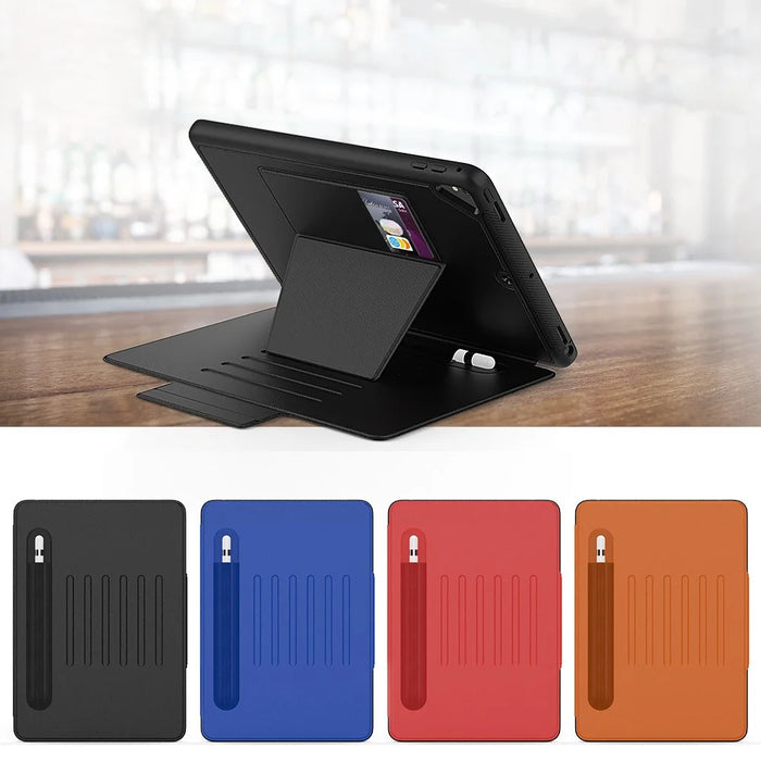 For iPad 9.7-inch (2018)/(2017) Magnetic Stand Card Holder PU Leather Tablet Case with Stylus Slot - Black - 7