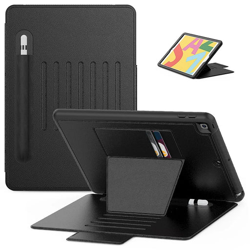 For iPad 10.2 (2020)/(2019) Multi-angle Stand Card Holder Leather Tablet Case Magnetic Closure Cover with Stylus Slot - Black - 1