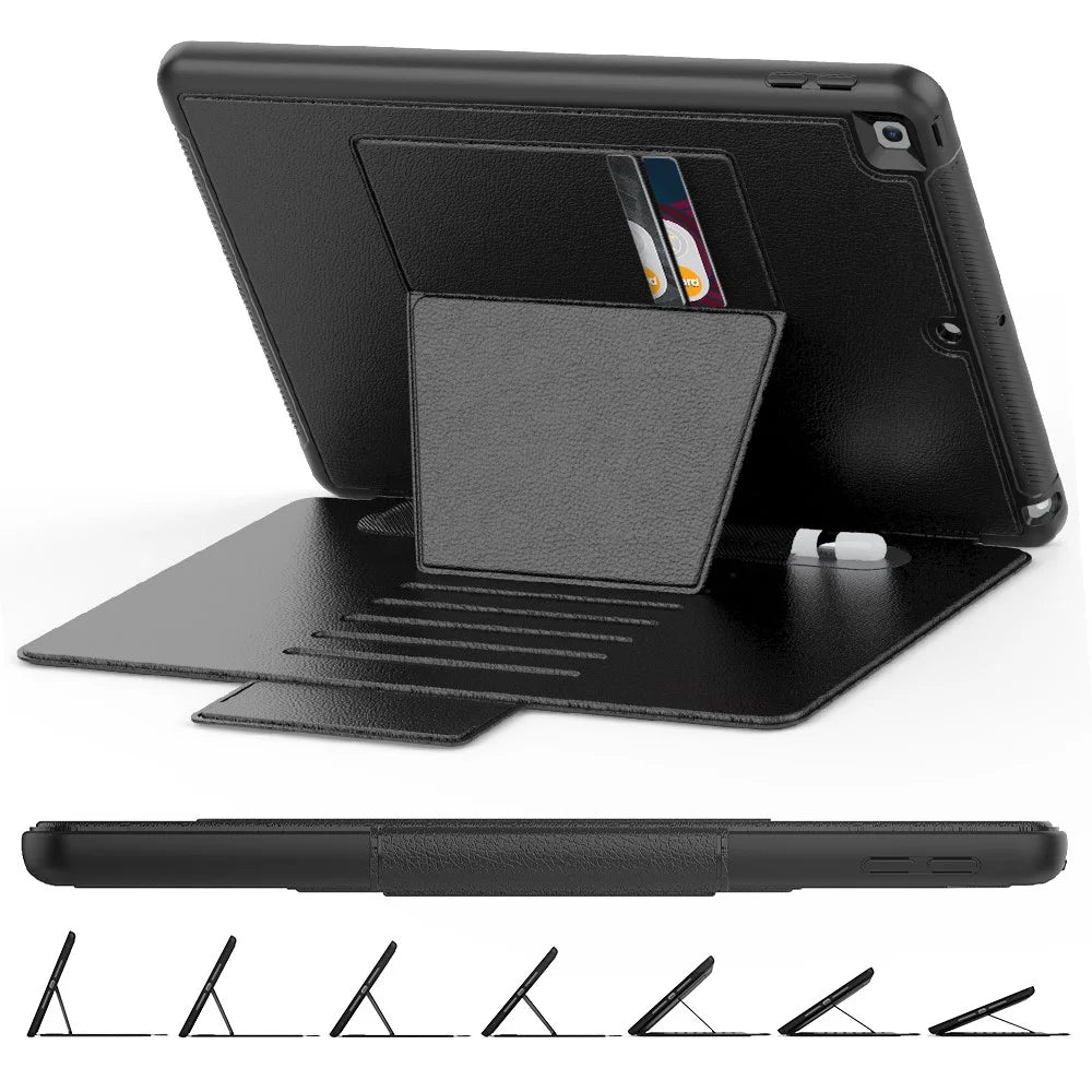 For iPad 10.2 (2020)/(2019) Multi-angle Stand Card Holder Leather Tablet Case Magnetic Closure Cover with Stylus Slot - Black - 2