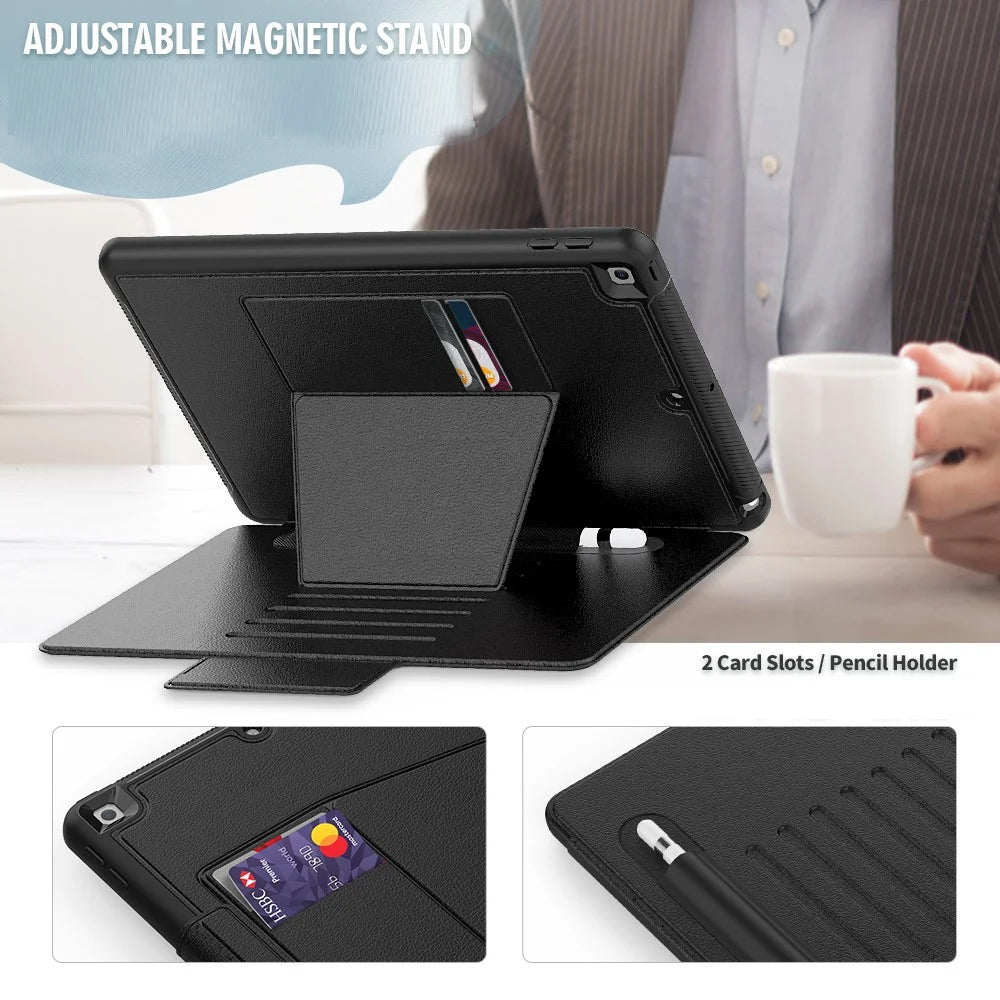 For iPad 10.2 (2020)/(2019) Multi-angle Stand Card Holder Leather Tablet Case Magnetic Closure Cover with Stylus Slot - Black - 4