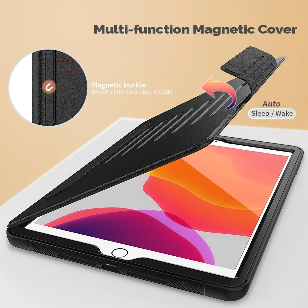 For iPad 10.2 (2020)/(2019) Multi-angle Stand Card Holder Leather Tablet Case Magnetic Closure Cover with Stylus Slot - Black - 5