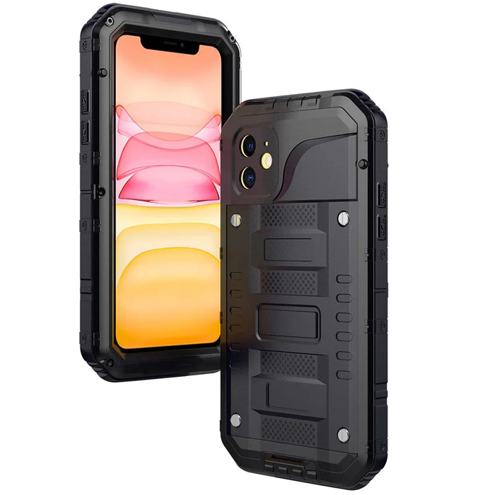 Waterproof PC+Metal+Tempered Glass Shell for iPhone 11 6.1 inch - Black - 2
