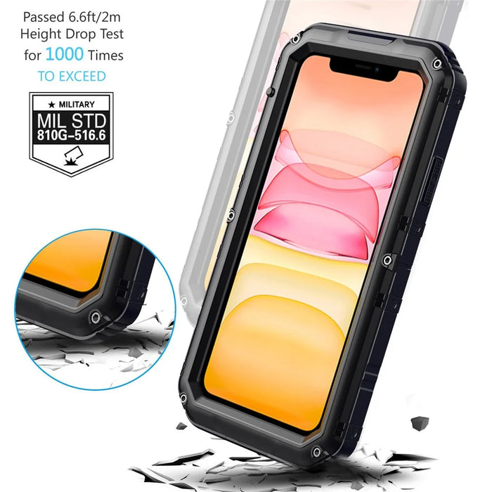 Waterproof PC+Metal+Tempered Glass Shell for iPhone 11 6.1 inch - Black - 4