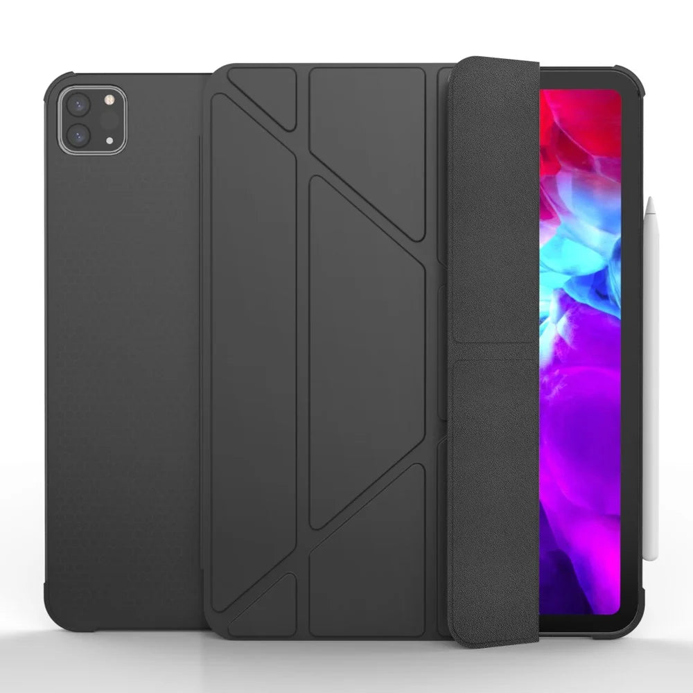 For iPad Pro 11-inch (2021)(2020)(2018) Tri-fold Stand Leather Protective Tablet Cover Case with Pen Slot - Black - 1