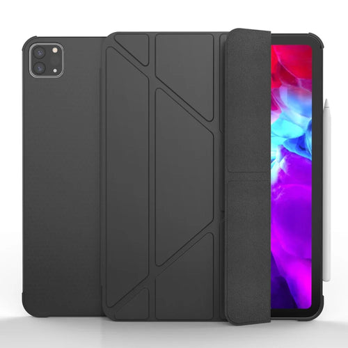 For iPad Pro 11-inch (2021)(2020)(2018) Tri-fold Stand Leather Protective Tablet Cover Case with Pen Slot - Black - 1