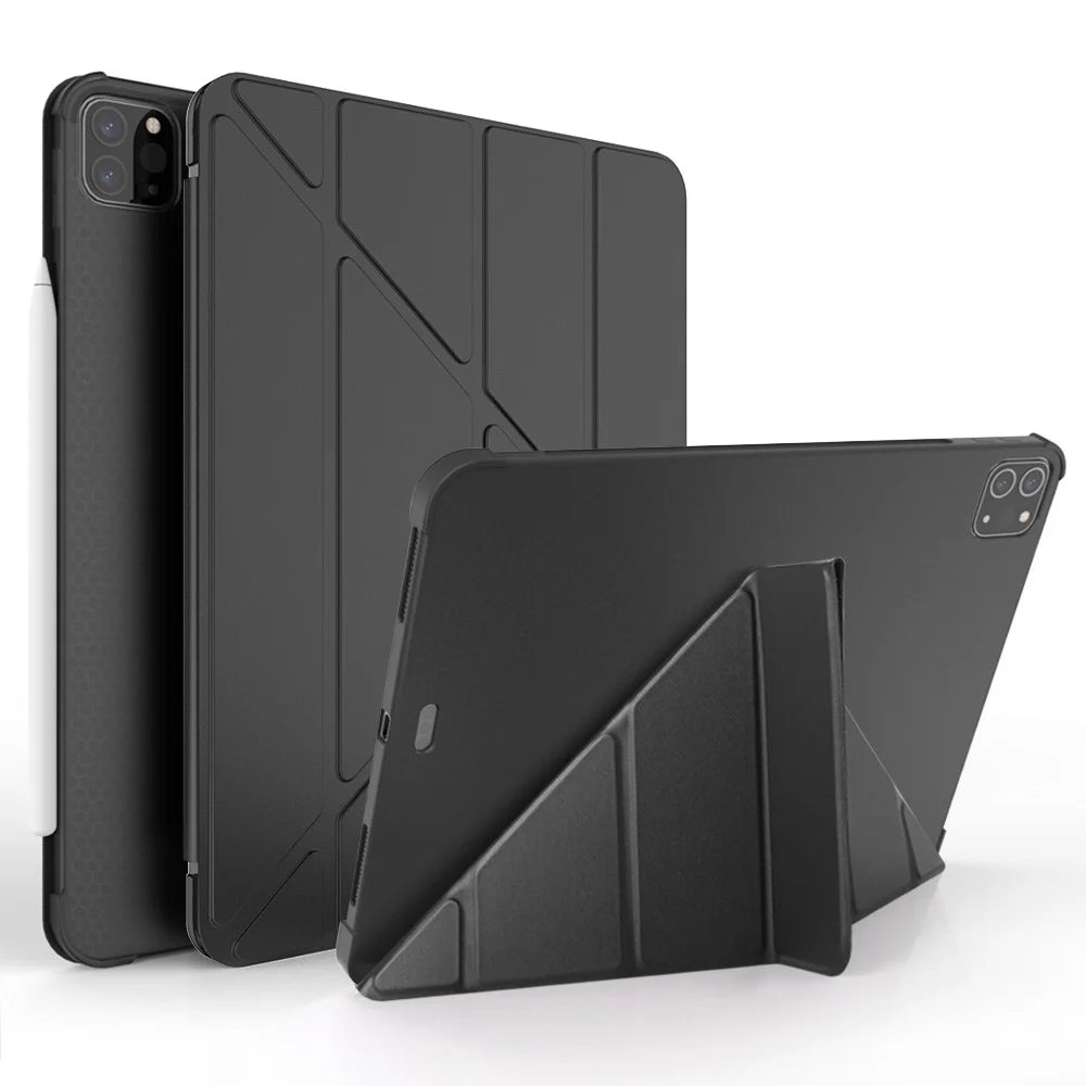 For iPad Pro 11-inch (2021)(2020)(2018) Tri-fold Stand Leather Protective Tablet Cover Case with Pen Slot - Black - 2