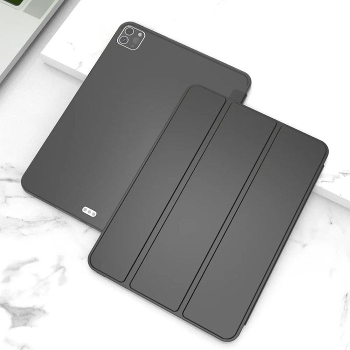 For iPad Pro 11 (2022) / (2021) / (2020) Tri-fold Stand Protective Cover Smart Wake / Sleep TPU Leather Tablet Case - Black - 2
