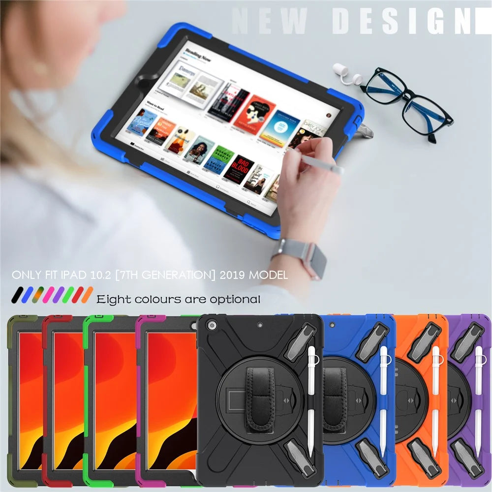 X-Shape PC + TPU Hybrid Case / Two Types Kickstand / Hand Strap and Shoulder Strap / Pen Slot for iPad 10.2 (2021)/(2020)/(2019) - Black - 6