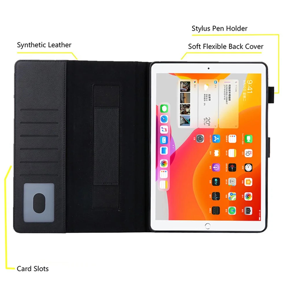 For iPad Air 11 (2026) / (2025) / (2024) / Air (2020) (2022) / Pro 11 (2022)(2021) (2020) (2018) Leather Smart Cover Stand with Hand Strap - Black - 4