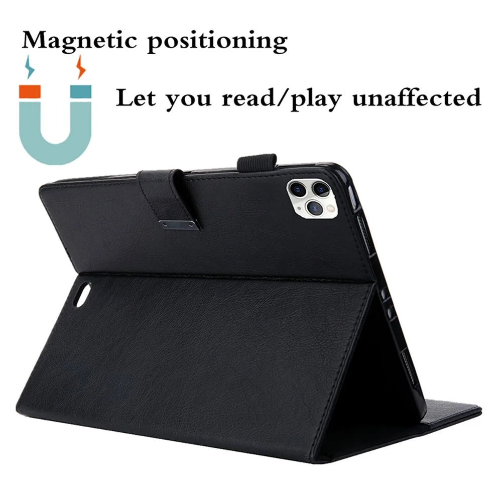 For iPad Air 11 (2026) / (2025) / (2024) / Air (2020) (2022) / Pro 11 (2022)(2021) (2020) (2018) Leather Smart Cover Stand with Hand Strap - Black - 6
