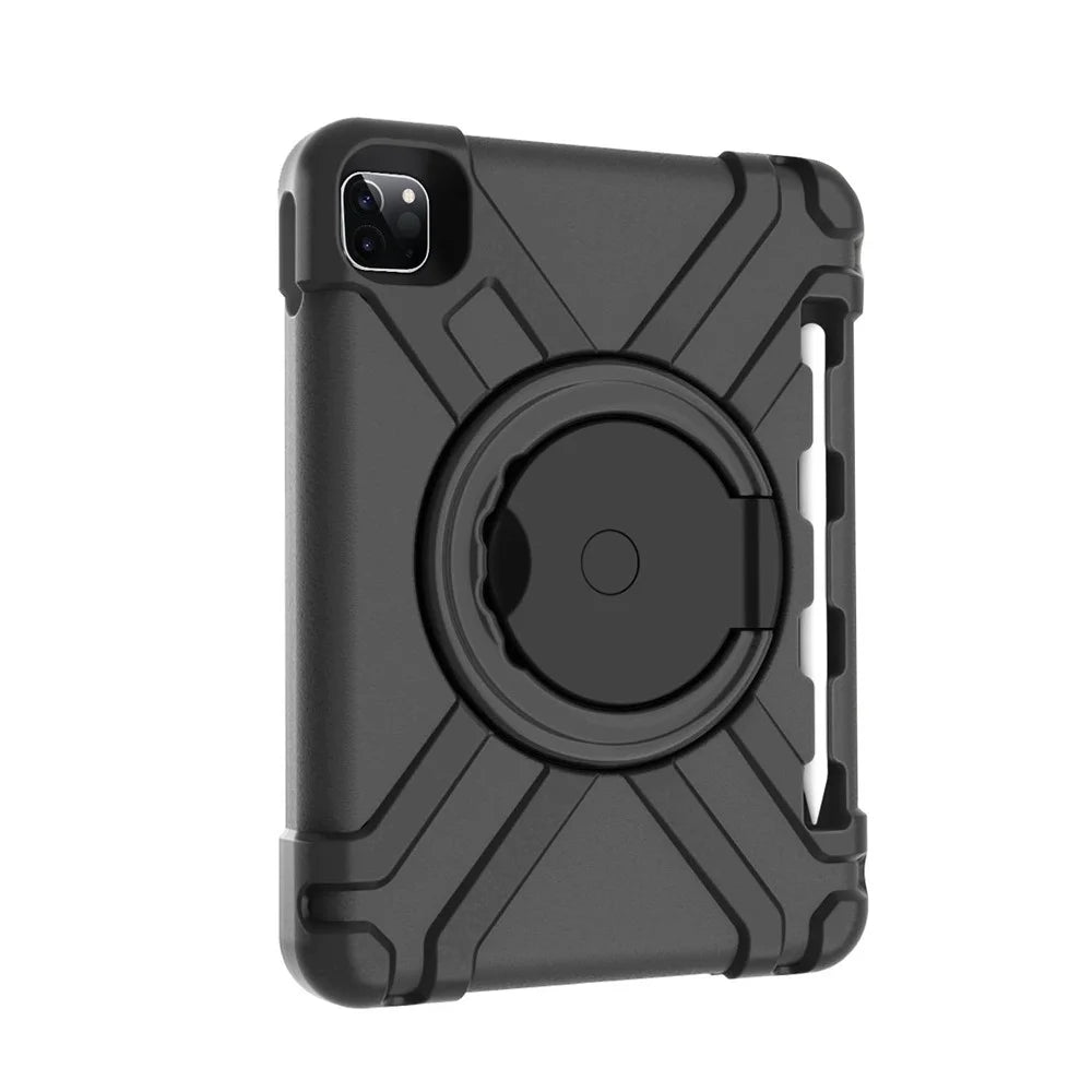For Apple iPad Air (2020) / Air (2022) / Pro 11-inch (2022) / (2021) / (2020) 360-degree Swivel Kickstand PC + TPU Hybrid Tablet Case - Black - 1