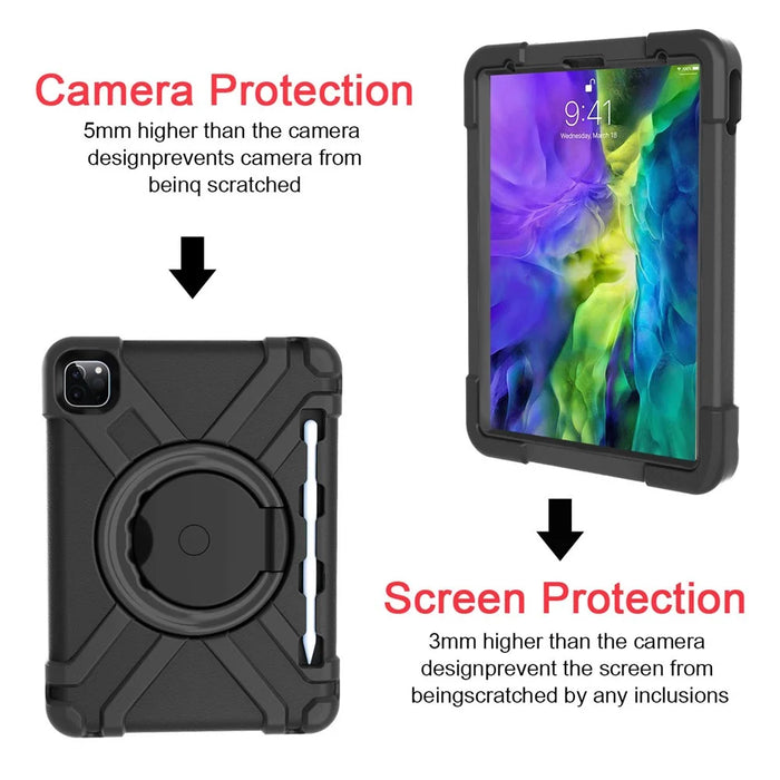 For Apple iPad Air (2020) / Air (2022) / Pro 11-inch (2022) / (2021) / (2020) 360-degree Swivel Kickstand PC + TPU Hybrid Tablet Case - Black - 3